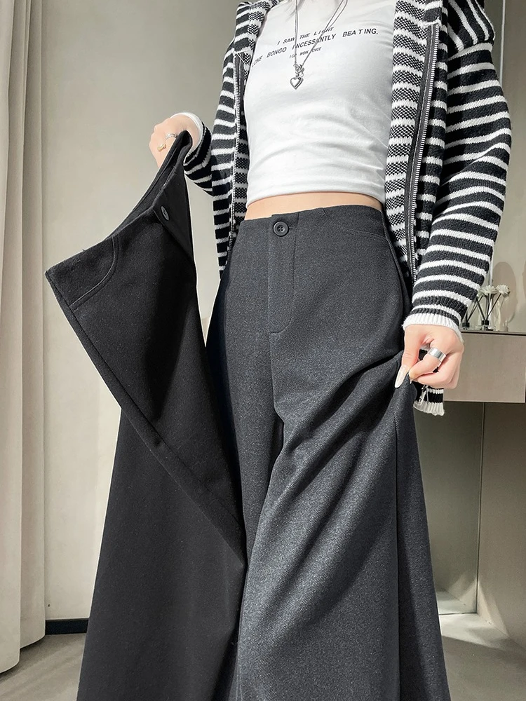 

2025 Autumn winter Korean version new plush pants pear shaped loose fashion commute versatile wool suit wide leg pants