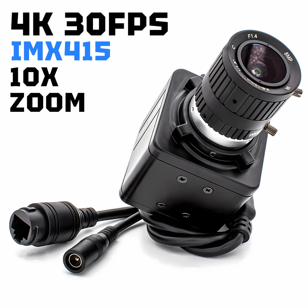 4K 30FPS IP Camera Industrial Metal Box IMX415 CMOS With 5-50mm Varifocal Lens Support RTSP Onvif H.265 For POE Security Webcam
