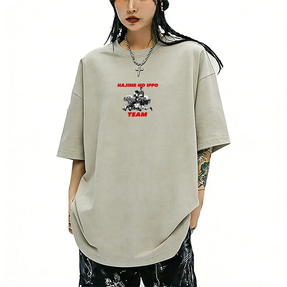 

Anime Hajime No Ippo Team Vintage Washed T-shirt Makunouchi Takamura KGB T Shirt Kamogawa Boxing Gym T-shirts Men Oversized Tees