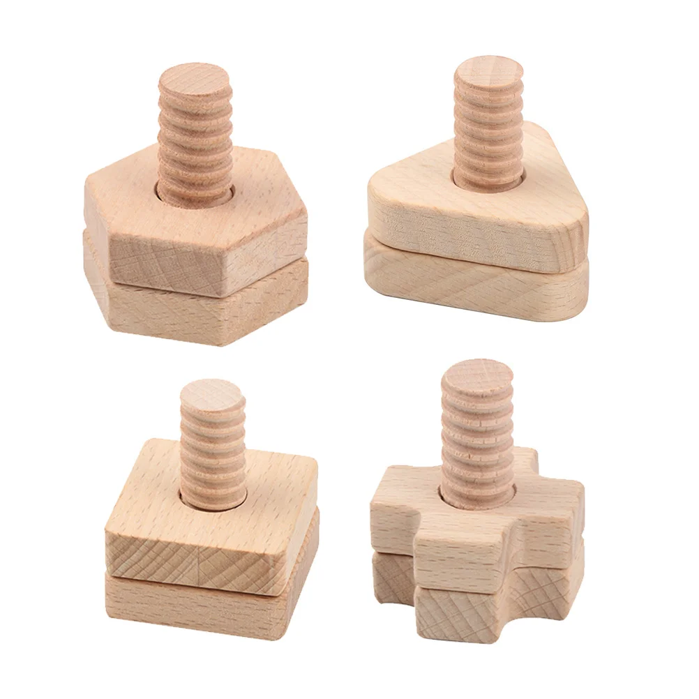 

4 Sets Screw Matching Building Blocks Toys Nut Assembly Early Educational Kids Supply Wooden