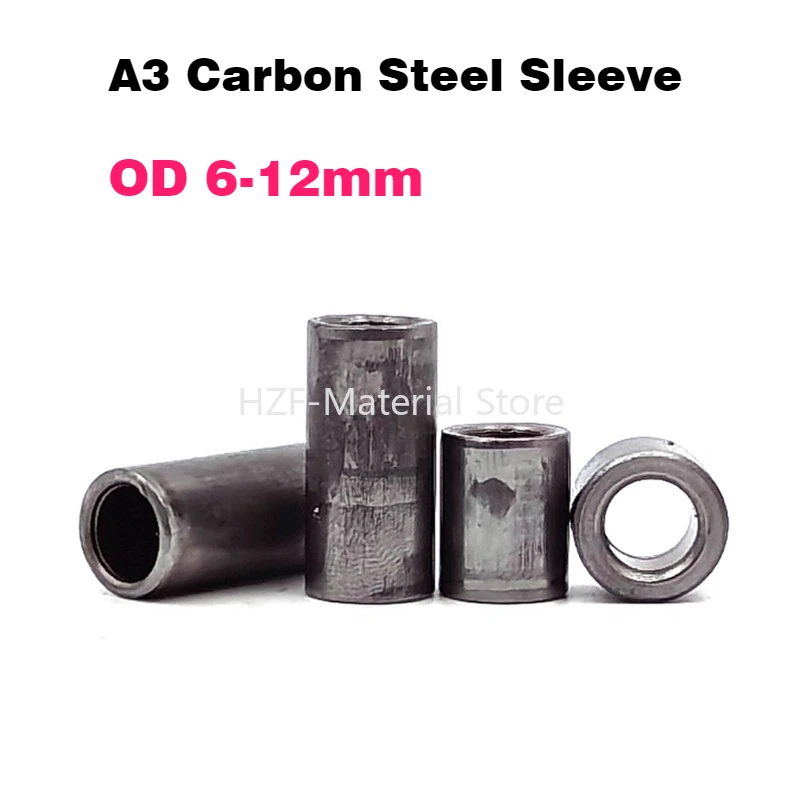 5-50Pcs A3 Carbon Steel Sleeve OD 6-12mm Cylindrical Hollow Toothless Threadless Iron Sleeve Through Hole Shaft Bushing