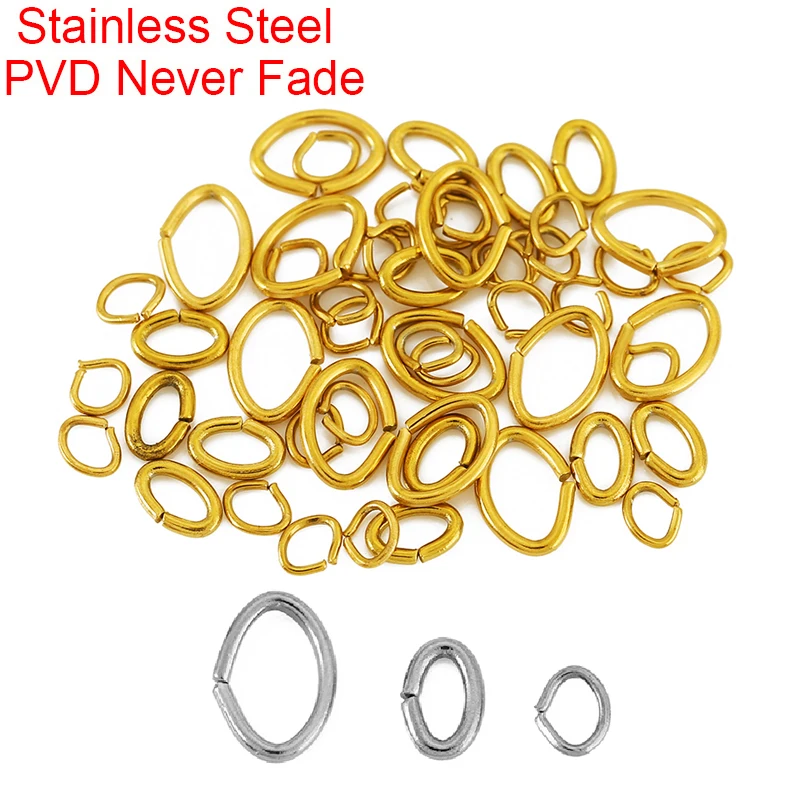 50pcs Never Fade PVD Stainless Steel Oval Jump Rings 3x4 4x6 6x8 mm Split Rings Connectors For Necklace Bracelet Jewelry Making