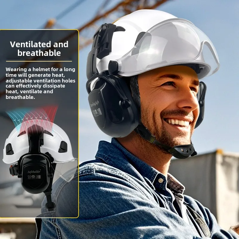 

Construction Safety Helmet With Visor Built In Goggle Earmuffs For Engineer Hard Hat Industrial Work Cap Head Protection