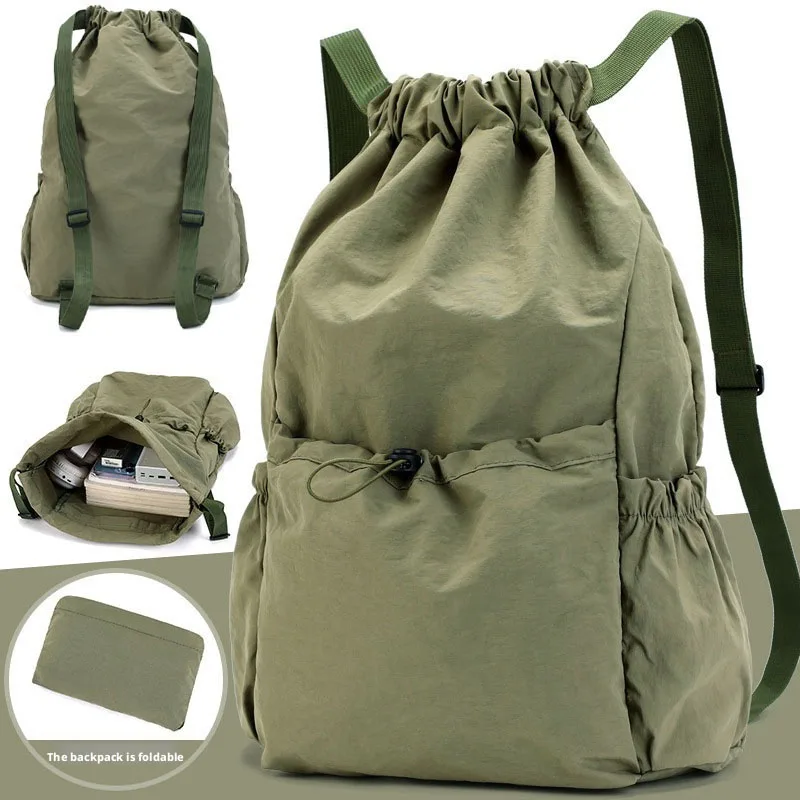 New Foldable Drawstring Backpack Waterproof Lightweight Large Capacity Sports Gym Sack Portable Outdoor Hiking Travel Casual Bag
