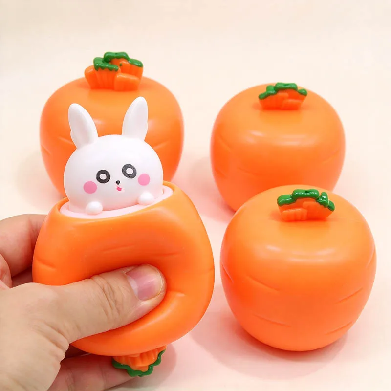 Novelty Easter Gift Carrot Rabbit Fidget Toy Pop Up Squishy Stress Relief for Kids Adult Sensory Squeeze Interactive Fun Bunny