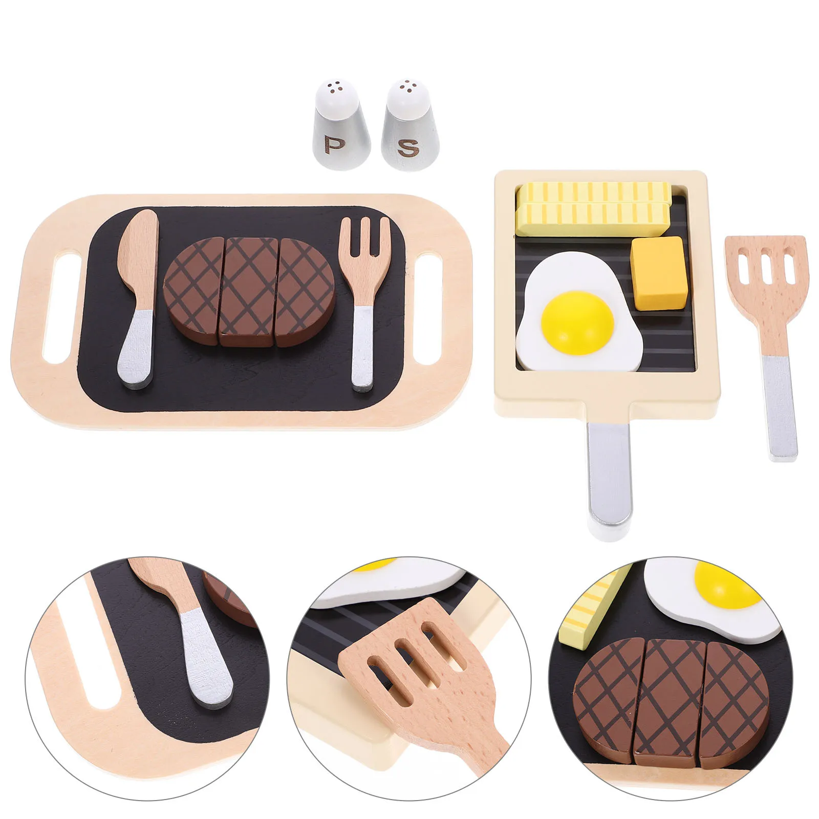 1Set Houten Nep Voedsel Speeltoestel Biefstuk Gebakken Ei Simulatie Keuken Accessoires Kids Fantasiespel Games Bevorderen Hersenontwikkeling