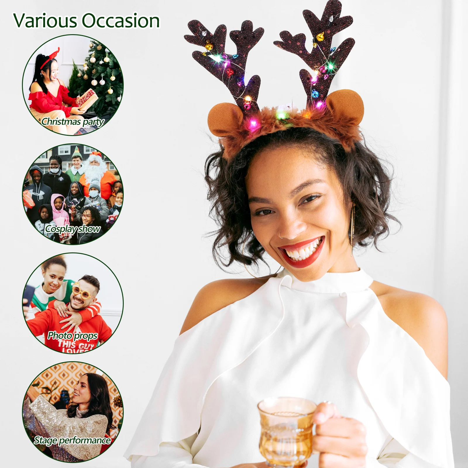 

3Pcs Christmas Headbands Deer Antlers Glitter Soft Lightweight Antler Headpiece Party Accessories Xmas Costume