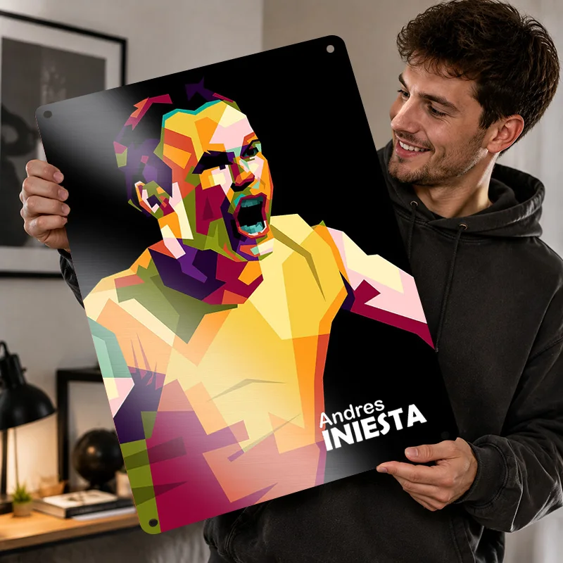 Andrés Iniesta Aluminum Posters Personalized Metal Tin Sign Bold Soccer Icon Wall Art For Game Room Bedroom And Football Fans