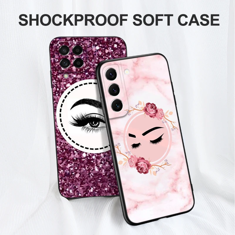 Black tpu Case For Samsung galaxy S23 S22 S20 S21 FE PLUS ultra+S10 E lite cover eyelash Makeup Lip