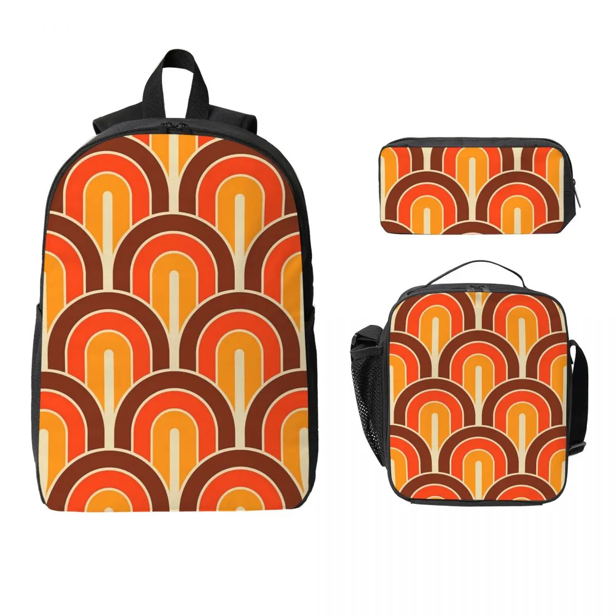 

Retro Gradated Geometric Backpack Student Boy Girl BookBag School Bag Computer Shoulder Bags 3ps Insulated Lunch Bag Pencil Case