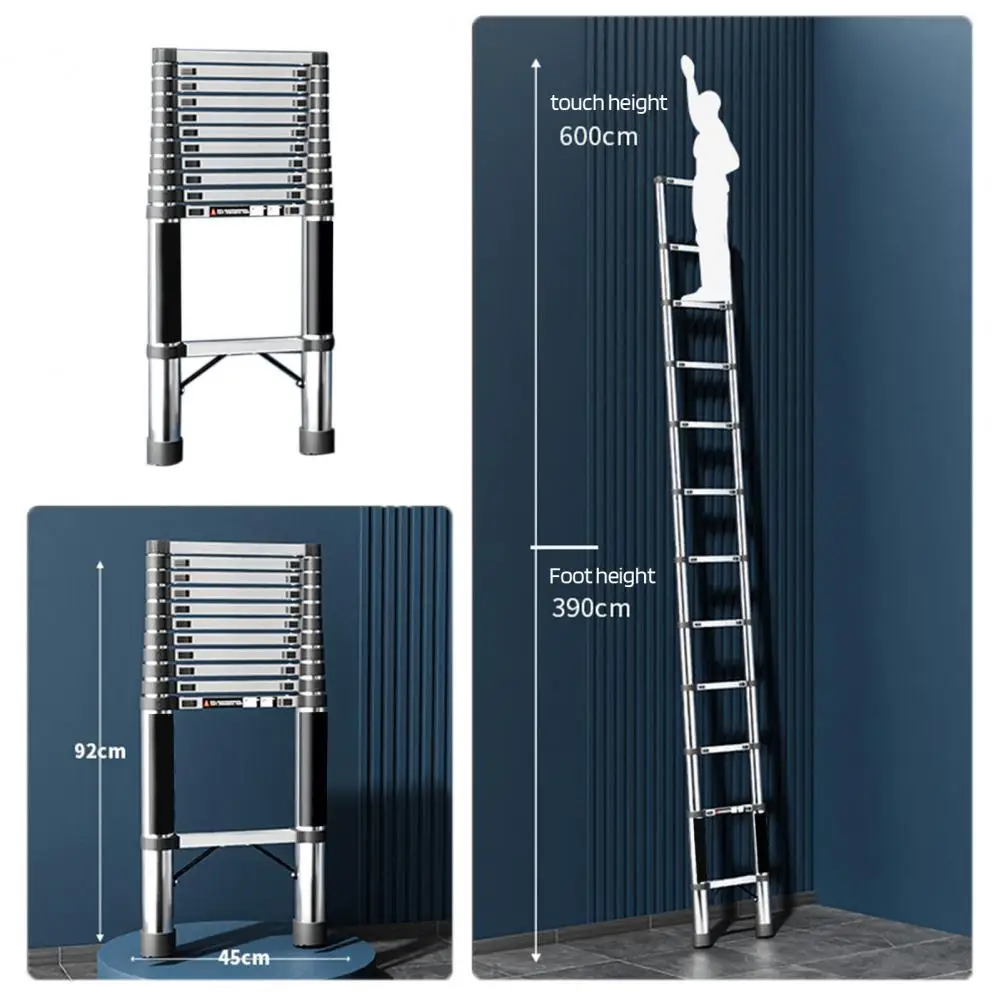 Telescoping Extension Ladder Stainless Steel Folding Telescopic Ladder With Locking Mechanism Home Collapsible Ladder Supplies