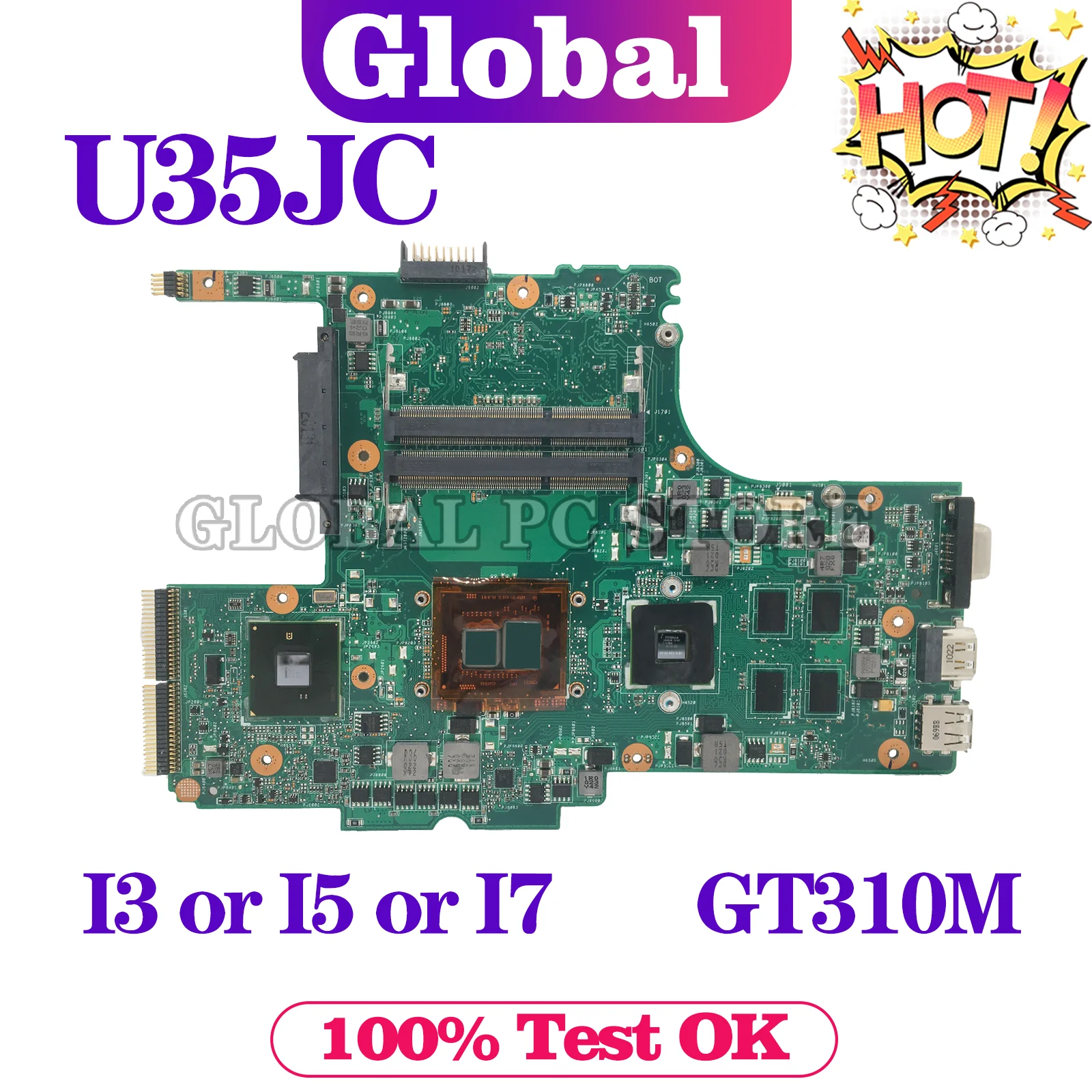 

KEFU U35JC Mainboard REV2.0 For ASUS U35J U35JC Laptop Motherboard With i3 i5 i7 CPU GPU: GT310M