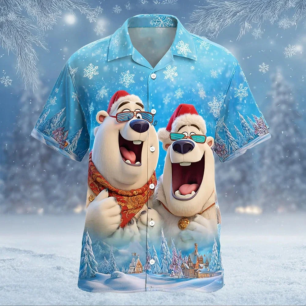 عيد ميلاد سعيد قمصان قصيرة الأكمام الأزياء الإبداعية الحيوان نمط عيد الميلاد قمم فضفاضة عارضة مريحة زر التلبيب الملابس