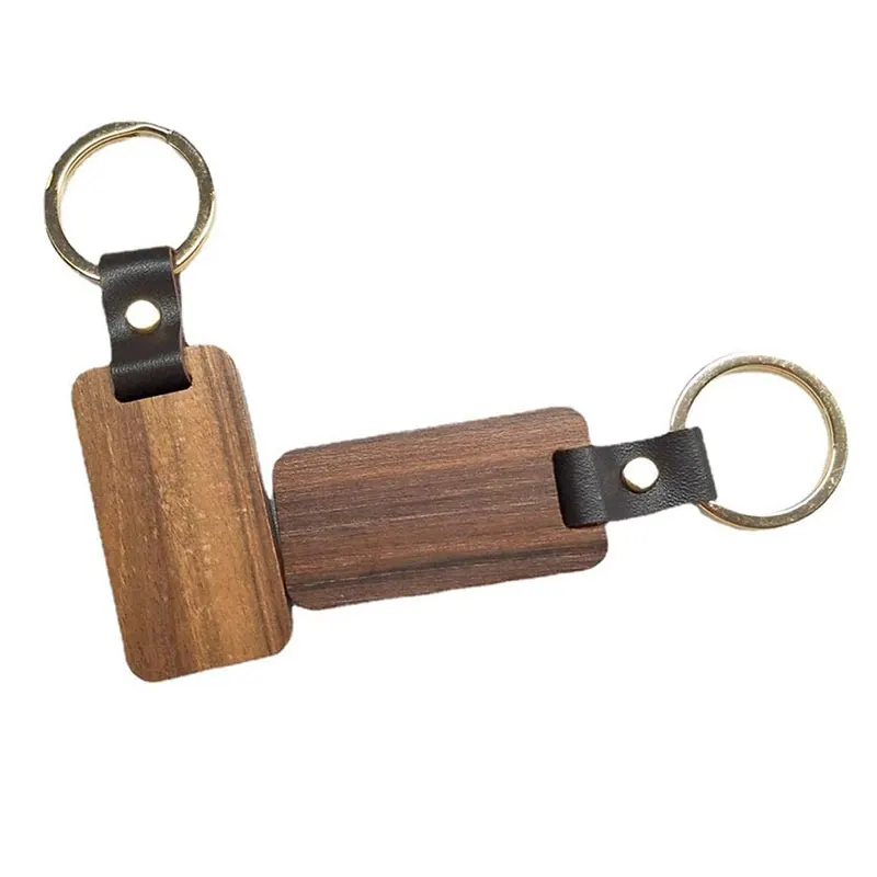 100pcs Wooden Keychain Rectangular Collectible Key Ring Car Bag Hanging Pendant Painting Crafts Cute Keychain for Women Men