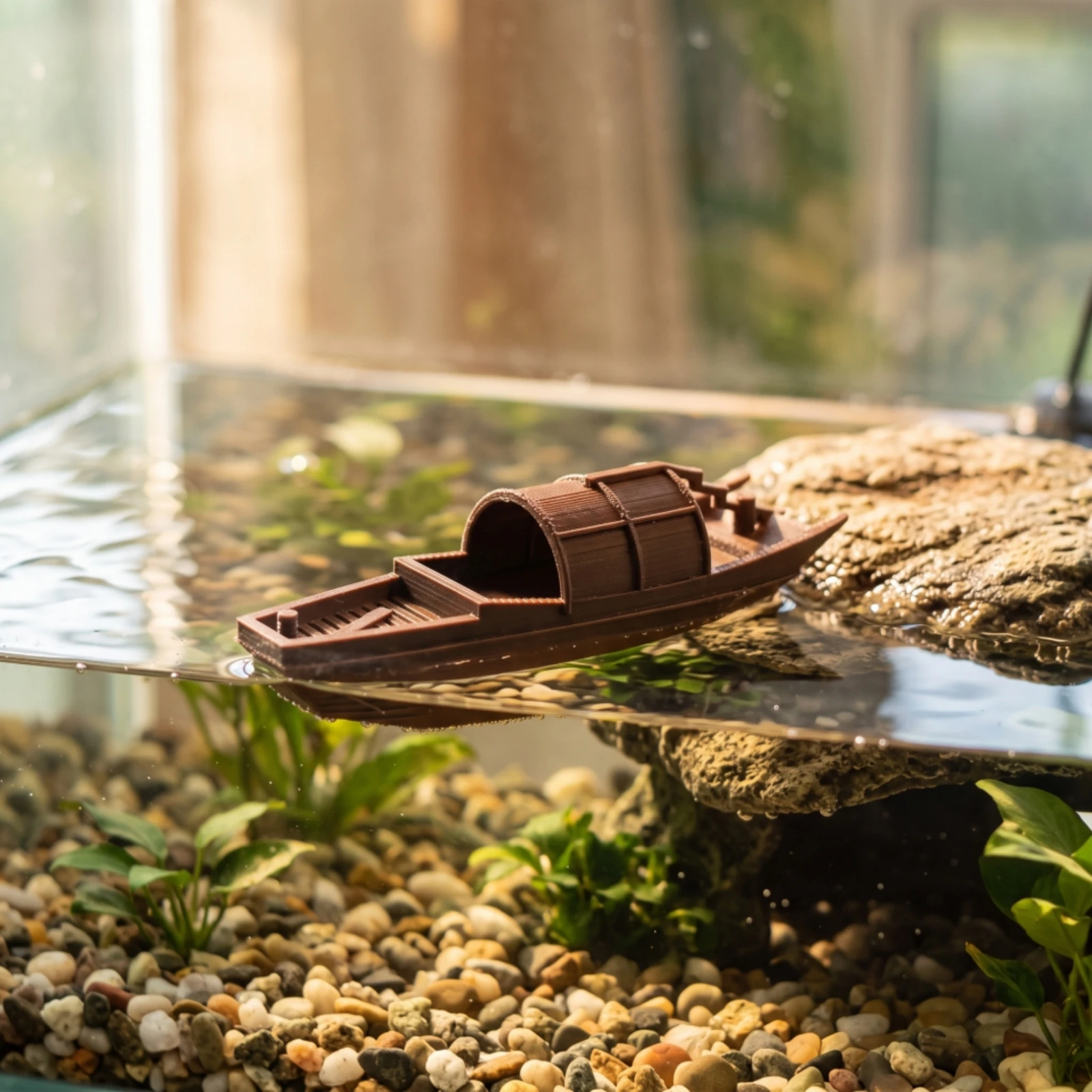 Décoration flottante réaliste pour bateau d'aquarium compact, décorations durables pour les amateurs, les aquariums et les terrariums pour tortues