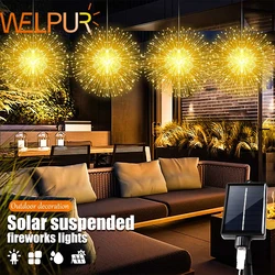 Solar Outdoor Decorations String Lights Hanging Bursting Star Lights Copper Wire Firework Lights For Patio Party Tent Decoration