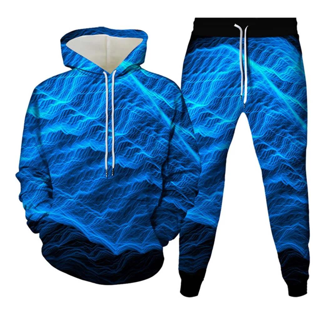 Men Hoodies Sets Colorful Vortex 3D Print Tracksuit Sets Fashion Hoodie Pants 2pcs Sets Casual Pullover Casual Man\'s Clothing