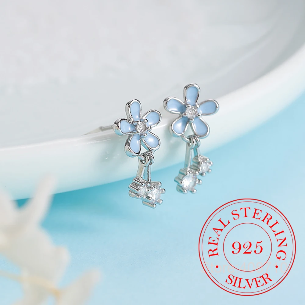 925 Sterling Silber Schmuck Kristall Gänseblümchen Blumen Quasten Ohrstecker für Damen Hochzeit Party Schmuck für Mädchen Freundin Geschenk