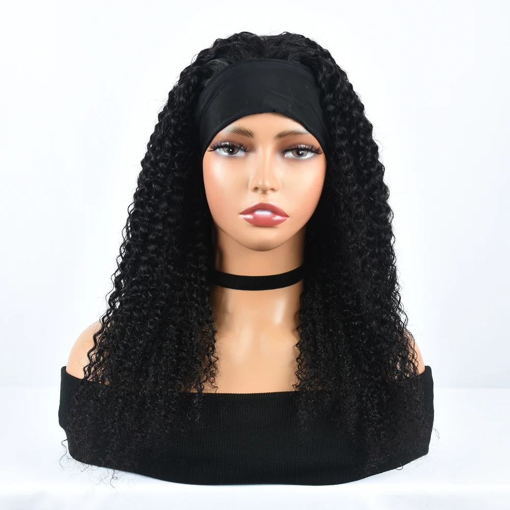 

Headband Wig Kinky Curly Human Hair Wigs For Women Brazilian Scarf Wig Glueless Full Machine Made Remy Human Hair Wig