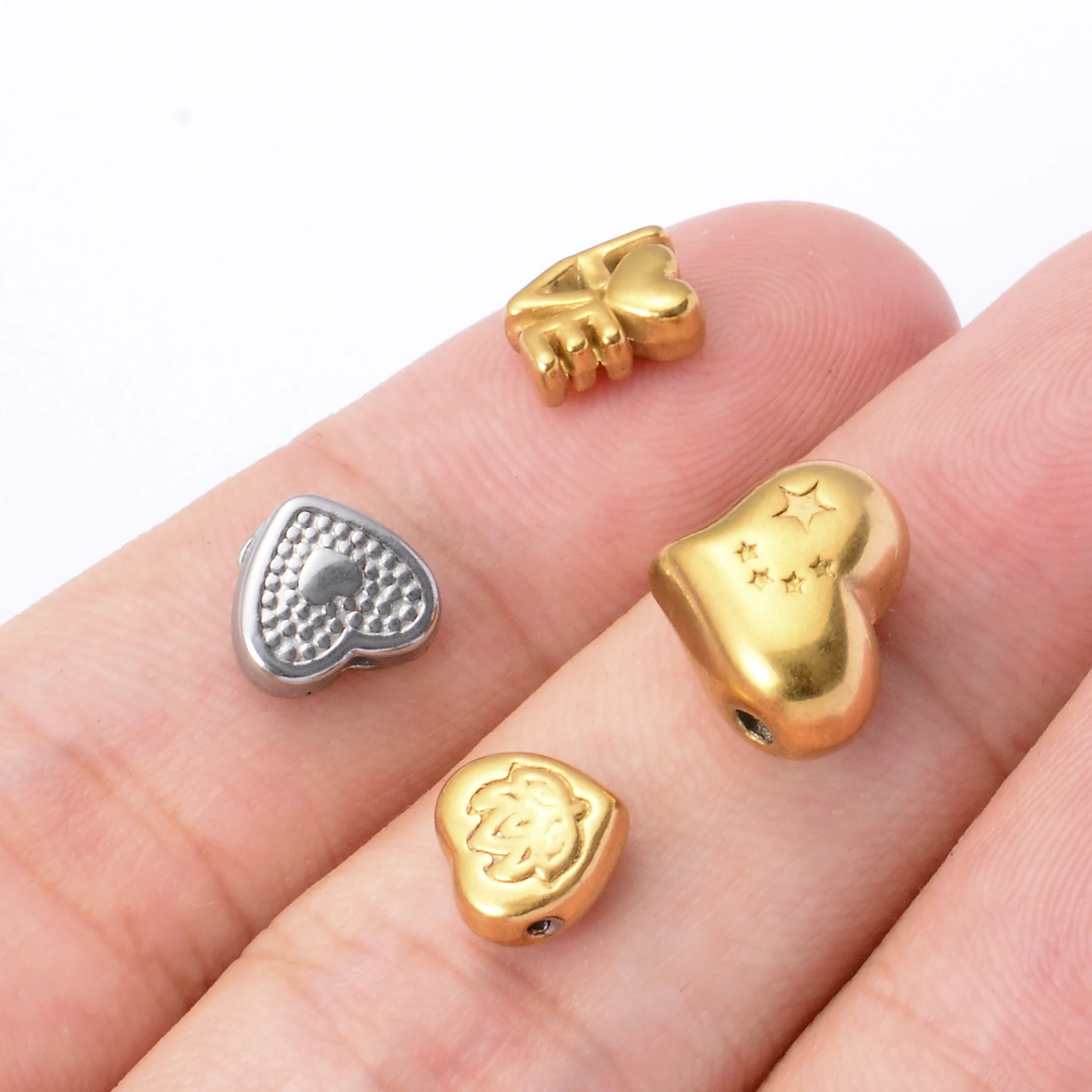 5pcs Fashion  Love Heart shaped Charms Stainless Steel Spacer Beads For Jewelry Making Supplies DIY Bracelet Necklace Accessory