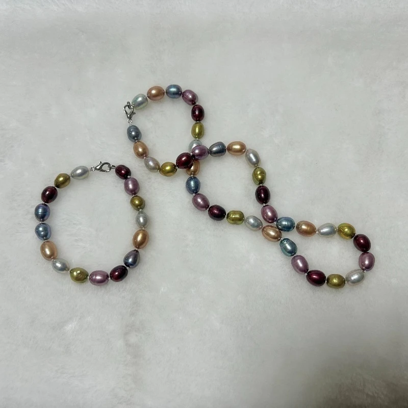 Set of Finished DIY Necklace with 8-9mm Strong Light, Near Flawless, Gradient Pearl Tower Chain, and Natural Rice-shaped Pearls