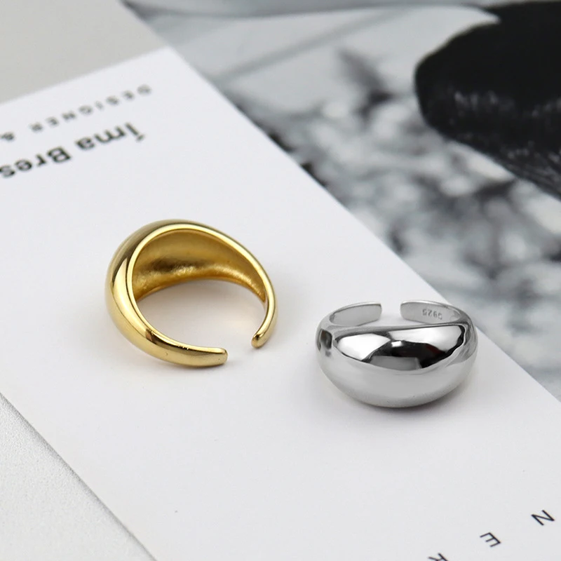 Unisex 925 Sterling Silver Smooth Geometric Adjustable Ring