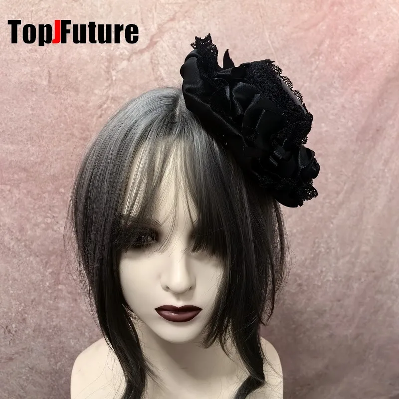 

Темно-готические заколки для волос в стиле Лолиты, кружевные заколки в стиле панк с розовым бантом, маленькая шляпа, головные уборы, индивидуальные элегантные заколки для девочек в стиле Харадзюку Y2K, заколка для волос