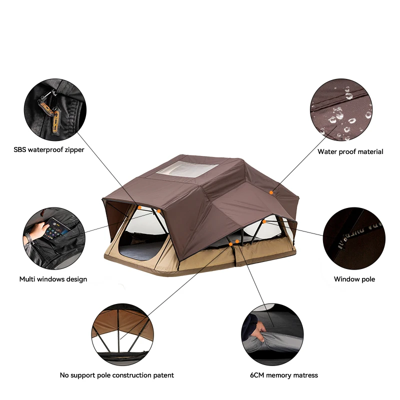 

Custom Big Space Soft Shell Waterproof Family Glamping Car Roof Rooftop Camping Outdoor Roof Top Tents With No Ploe Design