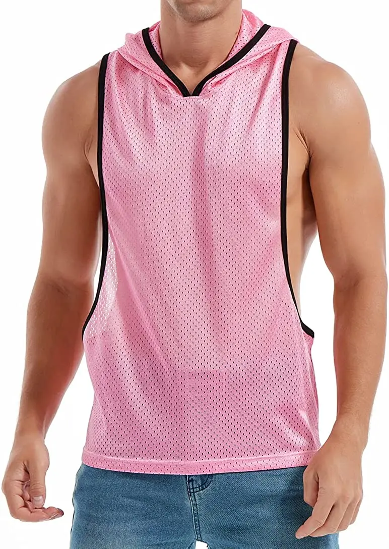 FIROTTII Mens Sexy Mesh Sleeveless Vest Muscle Hoodie Backless Tank Top