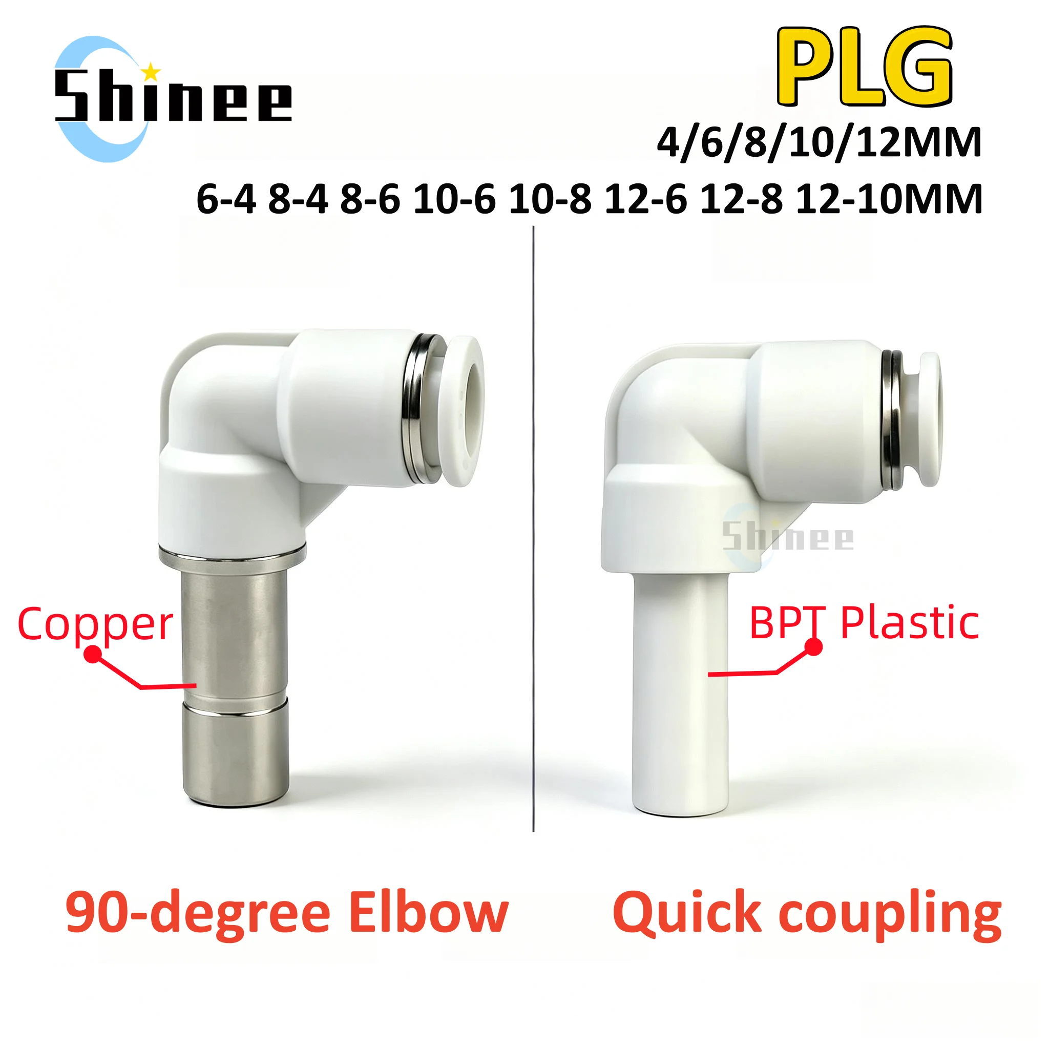 1PCS White 4 6 8 10 12 Tube To Push In Connector Plug Reudcer Bushing 90 Degree Elbow Plastic Pneumatic Air Pipe Fitting Coupler