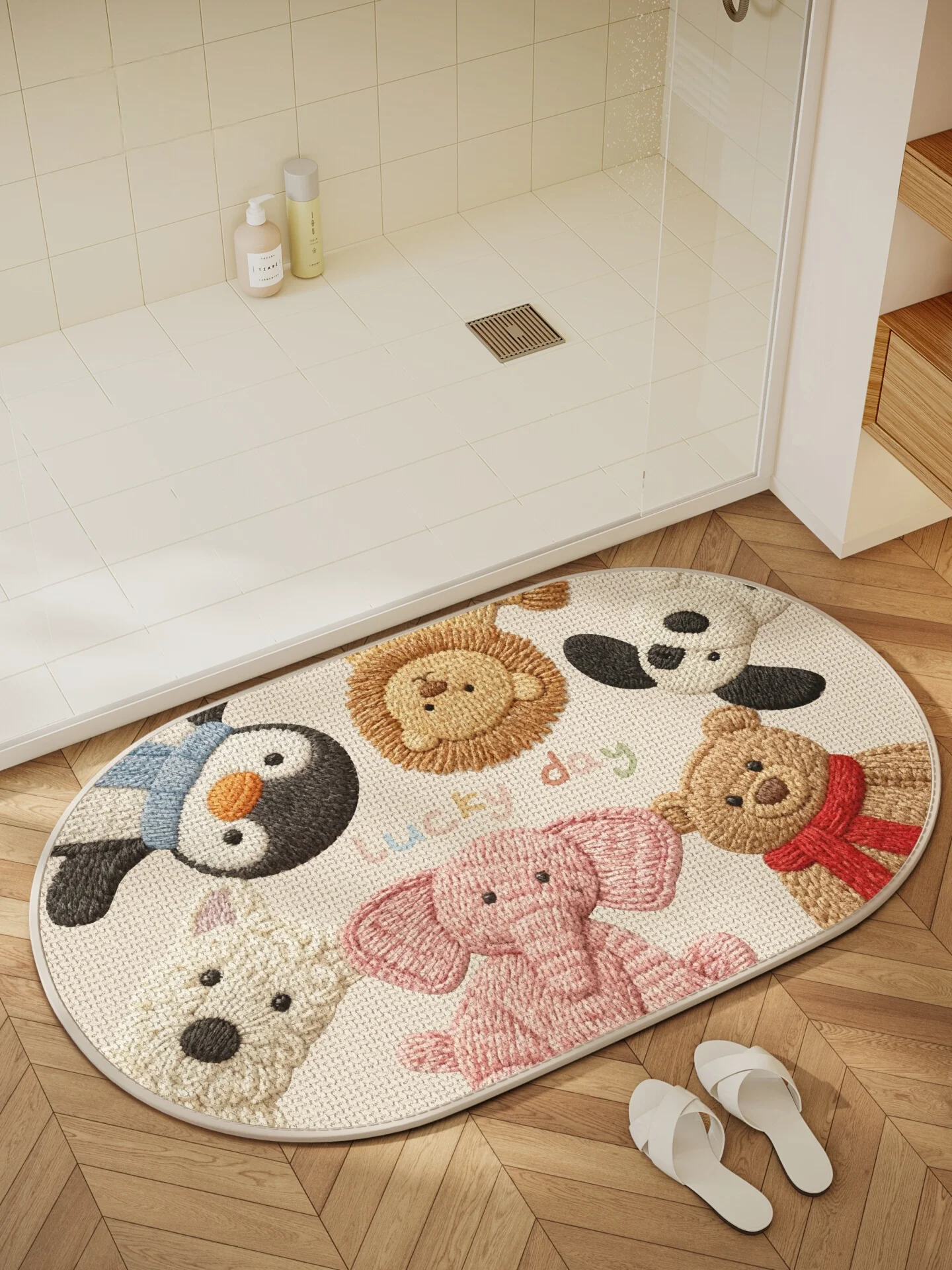 

Batoom Mat Water Absorption Qui Dry Toilet Entrance Anti-Slip Foot Pad Home Use Cartoon Batoom Carpet Oval ape
