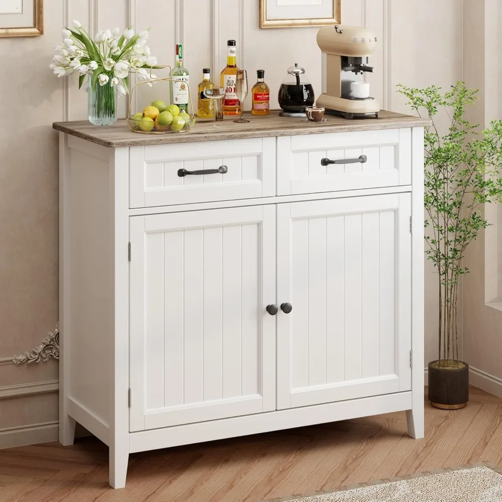 

Kitchen Sideboard Buffet Cabinet, 32'' H Large Kitchen Storage Island and Adjustable Shelf, Modern Coffee Bar Console Cabinet f