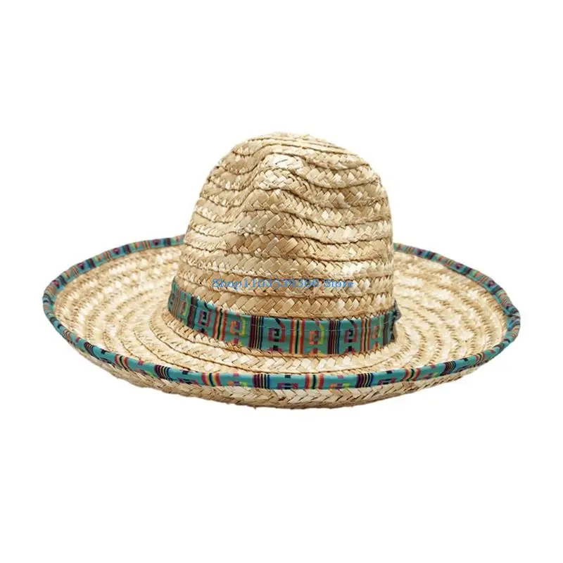400A Natural Woven Straw Sombrero Hat Breathable Mexico Sun Hat For Festival Event