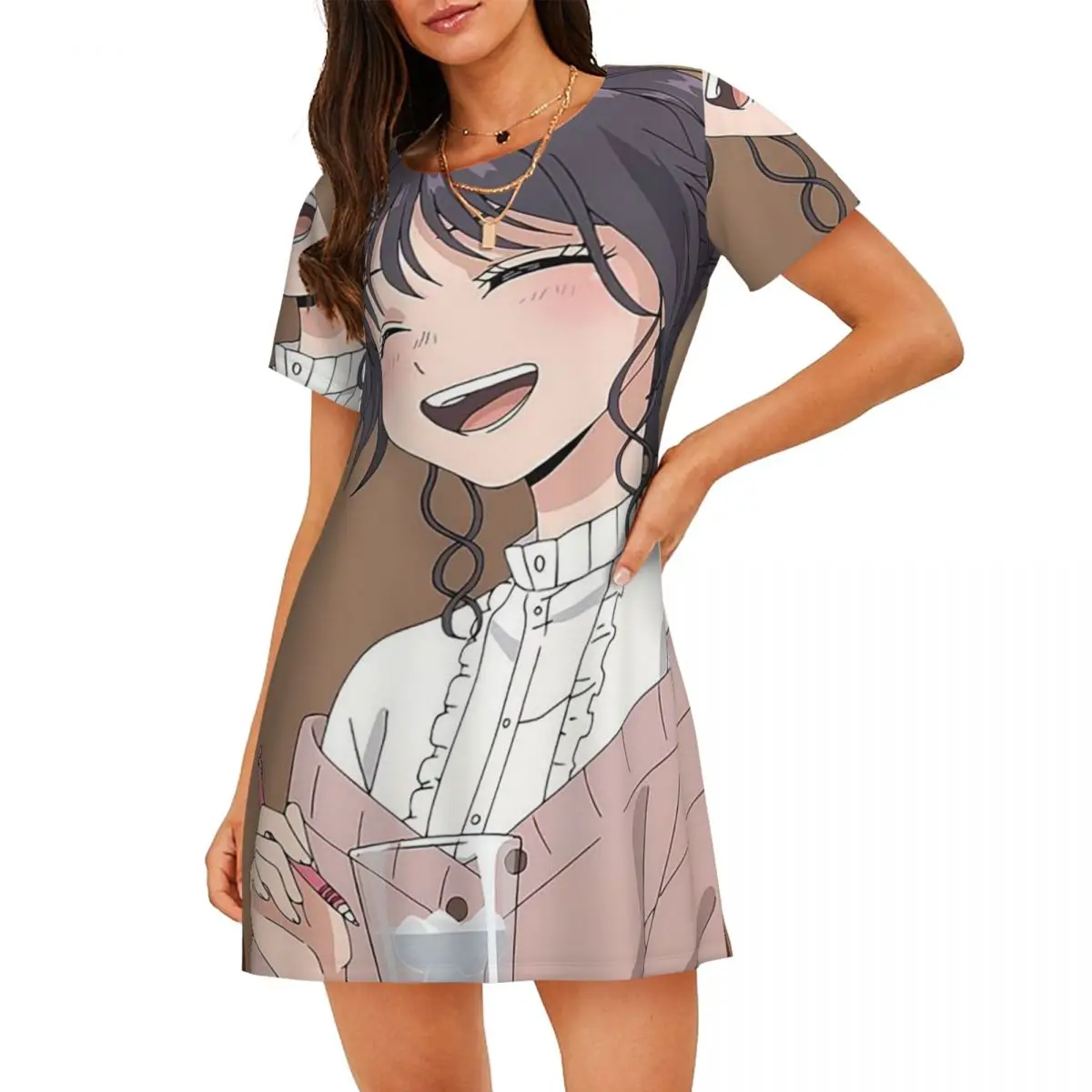 The Fragrant Flower Blooms With Dignity Anime Short Sleeves Nightdress For Sleeping Women Short Sleeve Nightgowns Pajama Dress
