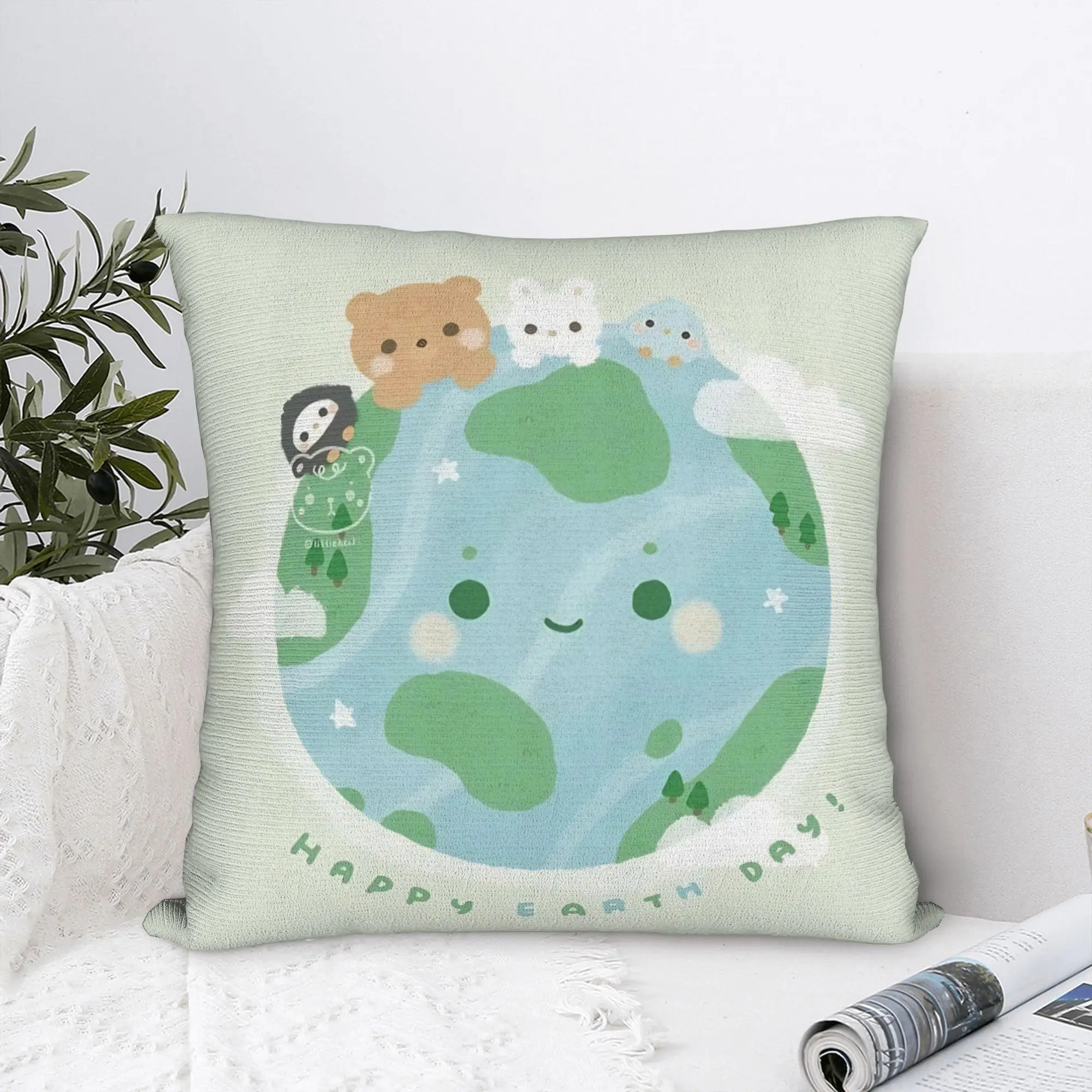 Earth Day Floral Cute & Peaceful Planet 2026 Square Pillow Case Cushion Cover Creative Decorative Pillowcase for Car 40*40cm