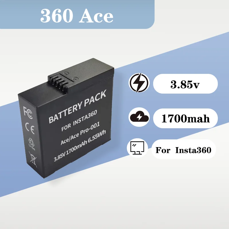 3.85V 1700mAh Rechargeable Lithium Battery Charger Set For Insta360 Ace Ace Pro Full Decoding Action Camera