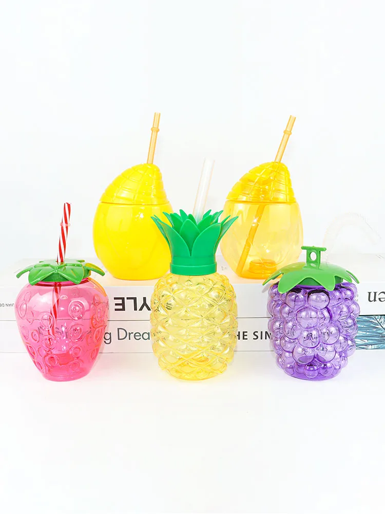 6-10 Stück Hawaii Party Strohbecher Ananas Trauben Erdbeere Mango Saft Trinkbecher Obst Trinkbecher Tropische Partydekorationen