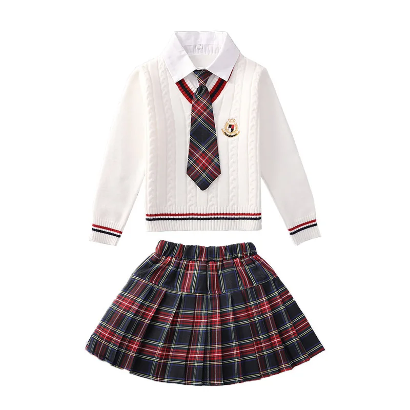 Sets for Girls School Uniform Twinset Children Costume Kids Suit Preppy Sweater Skirt Clothes for Teenagers Children\'s clothing