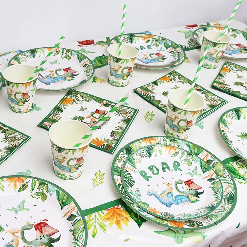Dinosaurier-Partyzubehör, Dinosaurier-Geschirr-Set, alles Gute zum Geburtstag, Party-Dekoration, Kinder, Junge, Dschungel, Safari, Party, Babyparty, Gastgeschenke – Detail 5