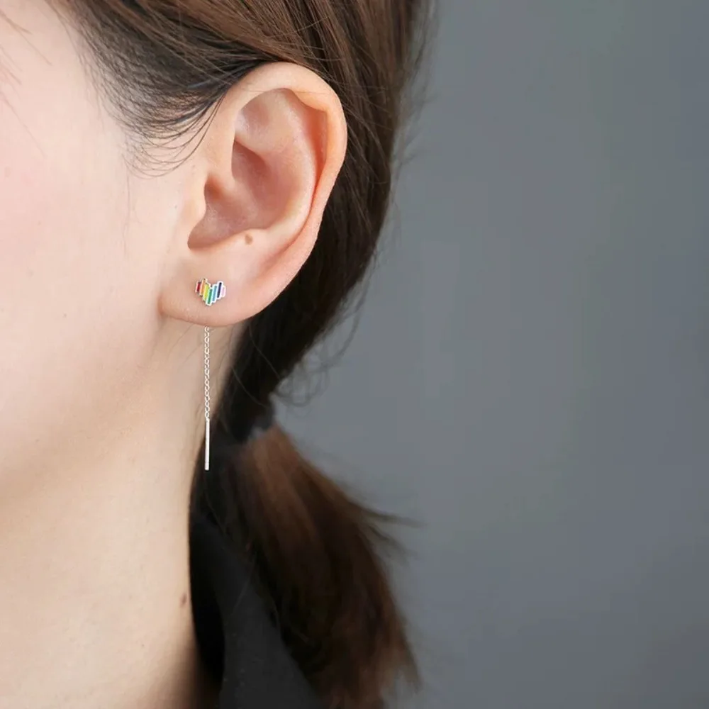 Monkton 925 Sterling Silver Colorful Sound Wave Tassel Earrings for Women Trendy Drop Earrings Unique Music Element Jewelry