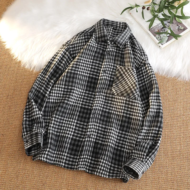 

Shirts Men's Plush plaid Thick Polo Neck Long Sleeve Tops Male Loose Casual Women's High Quality Hombre Clothes Brand Clothing