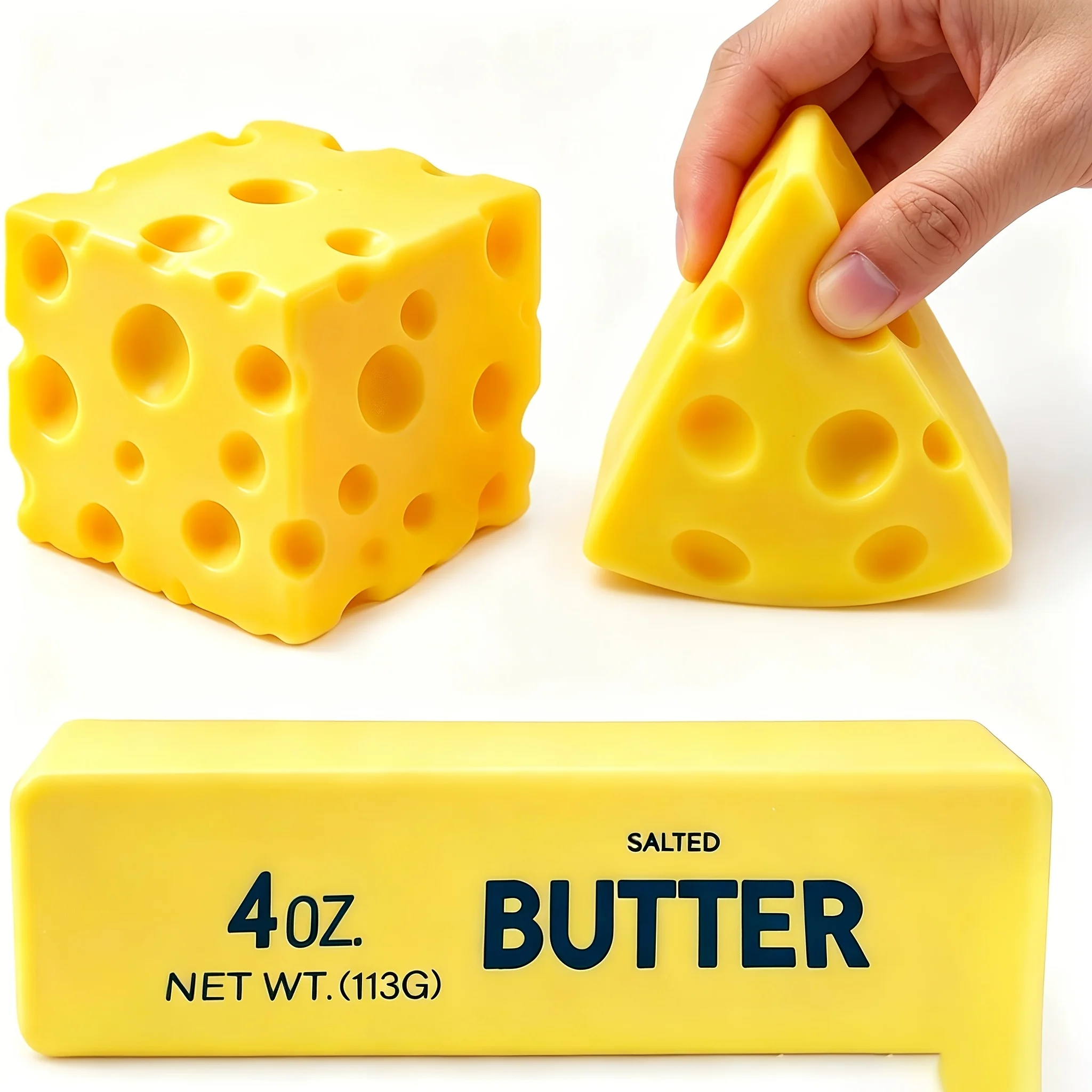 

1 random color style butter cheese pinch toy - slow rebound decompression ball, realistic food shape decompression toy, children's soft sensory toy, multiple styles are optional, and colors and styles are randomly shipped.