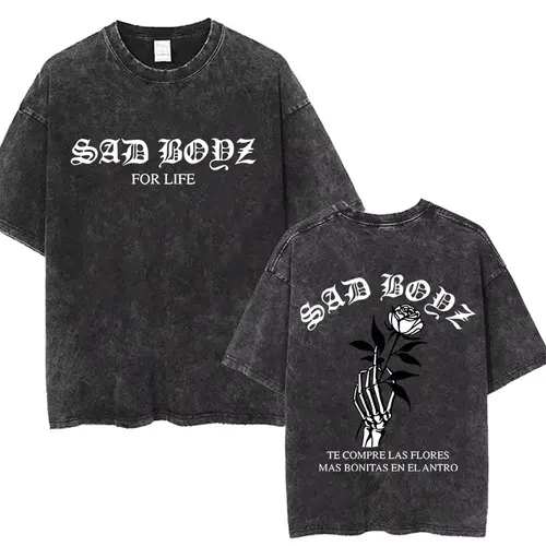 Imagen 2 del producto Camisetas Vintage lavadas Junior H Sad Boyz Tour con gráficos de doble cara para hombres y mujeres, camisetas de manga corta de gran tamaño de Hip Hop a la moda