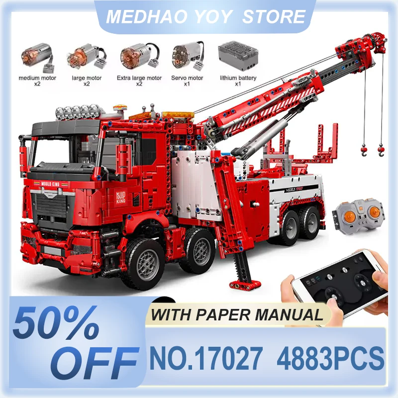 MOLD KING 17027 Camion Tecnico Giocattoli FAI DA TE APP e RC Motorizzato Fuoco Rescue Modello di Veicolo Building Blocks Mattoni Per Bambini Regali Di Natale