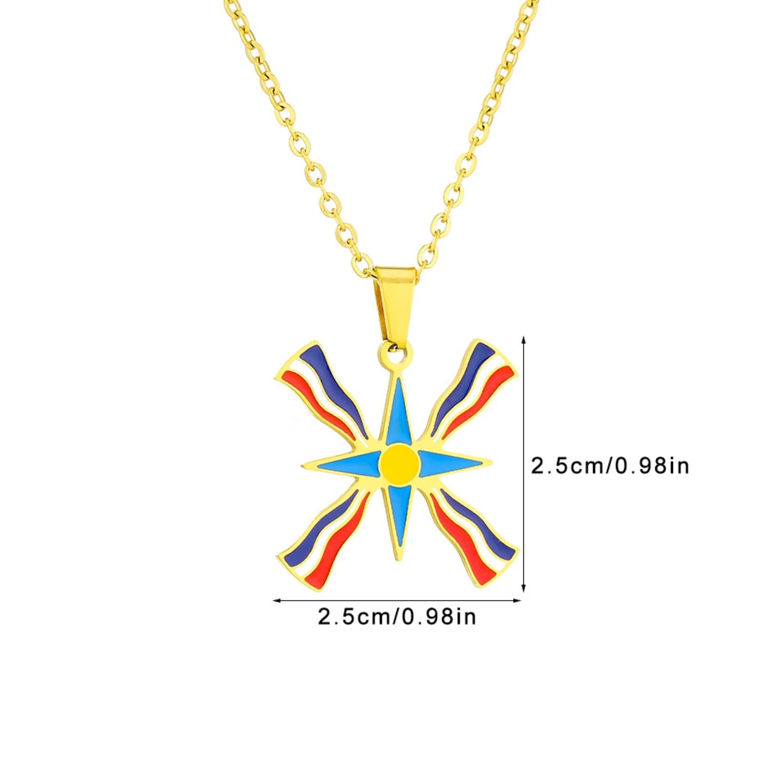 Assyrische Nationalflaggen-Anhänger-Halskette aus Edelstahl, Schmuck, Souvenir-Geschenk für Männer und Frauen – Detail 4