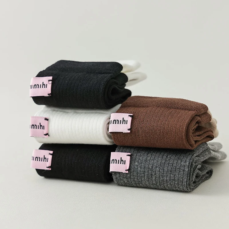 Fashion For Women Retro Korean Pink Label English Letter Striped Cotton Socks Spring Autumn Soft Comfortable Mid-tube Sport Sox