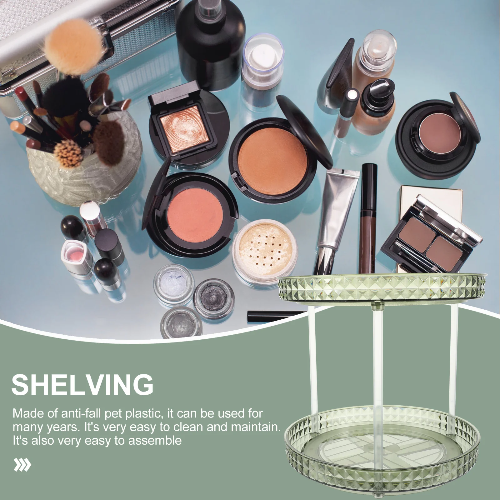 

Rotating 2 Tier Perfume Rack Makeup Organizer Storage Tray Desktop Skincare Holder Multifunctional Rotating Organizer