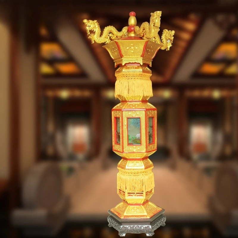 Palace table Chinese retro solid wood floor lantern, palace courtyard temple wooden lamp