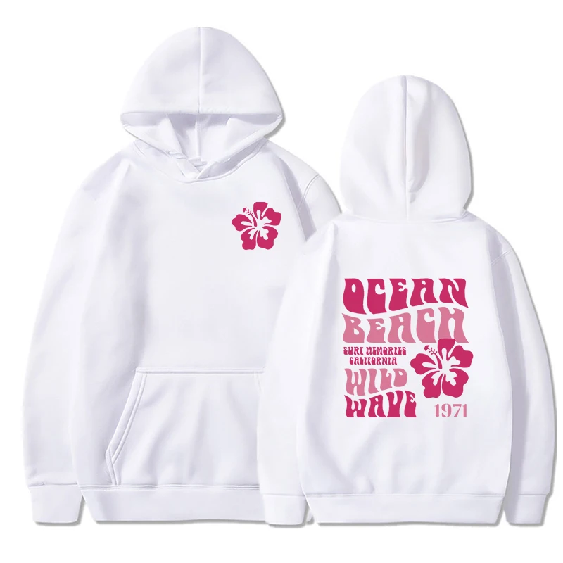 

Trendy Women's Sweatshirts Ocean Beach Casual Girls Y2K Pullover Hoodie Aesthetic Sweatshirt Flower Words Cartoon Casual Hoodie