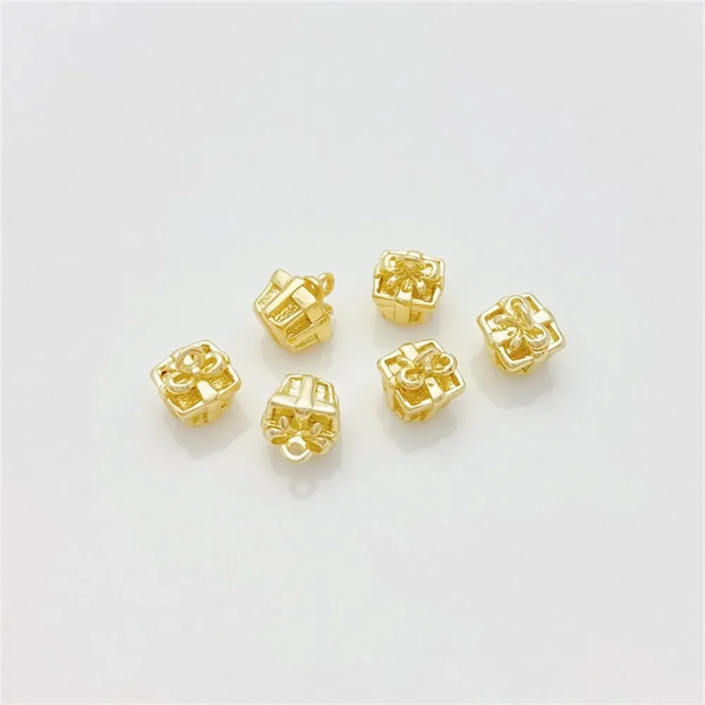 14K Gold Colored Square Gift Box, Small Pendant Handmade DIY Jewelry, Bracelet, Necklace Material